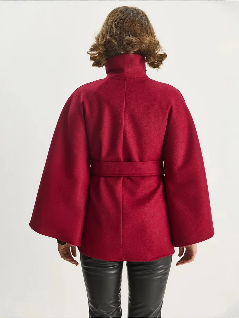 Bianco Lucci Burgundy Red LUCCI Poncho Coat with Tie Closure for Women | Best Price UAE