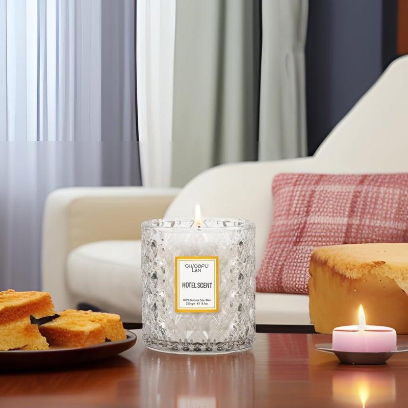 Chloefu LAN شمعة معطرة برائحة الفندق، زيت عطري طبيعي، هدية شمعة صويا فاخرة معطرة، عطرية قوية، 8.1 أونصة، مزيج فريد لتعزيز النوم وتخفيف التوتر - Image 4