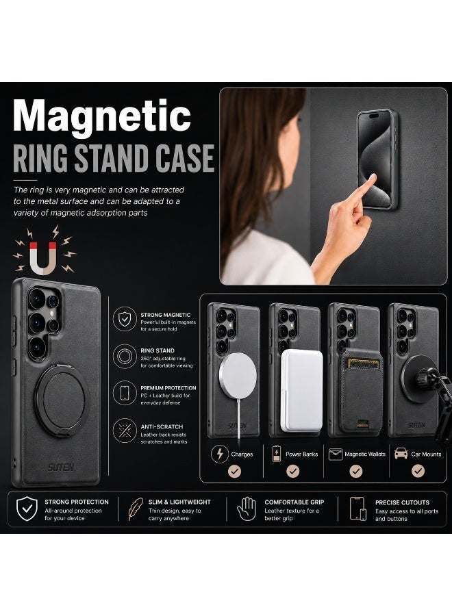 NOVA TECH Samsung Galaxy S26 Ultra Ring Stand Leather Case, Magnetic Shockproof Cover with Kickstand Holder - Image 3