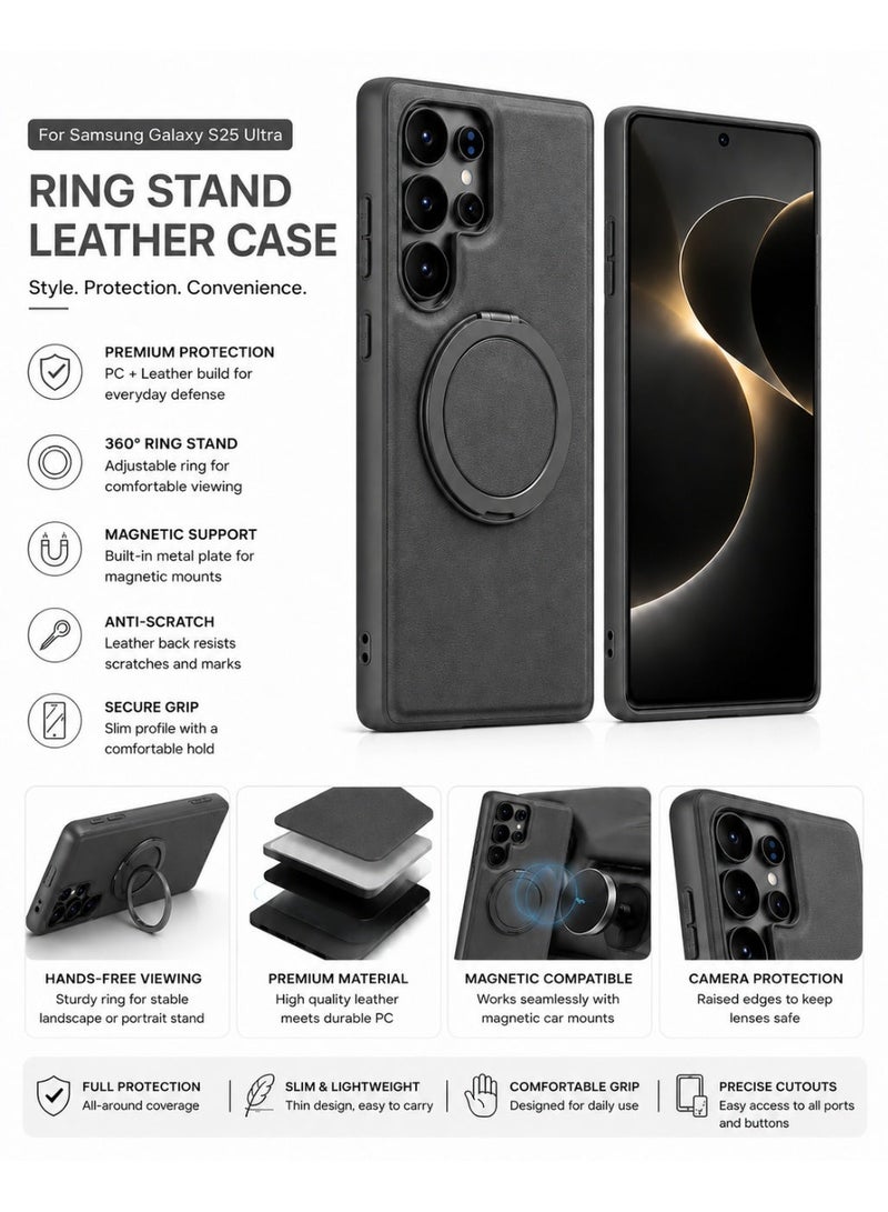 NOVA TECH Samsung Galaxy S26 Ultra Ring Stand Leather Case, Magnetic Shockproof Cover with Kickstand Holder - Image 2