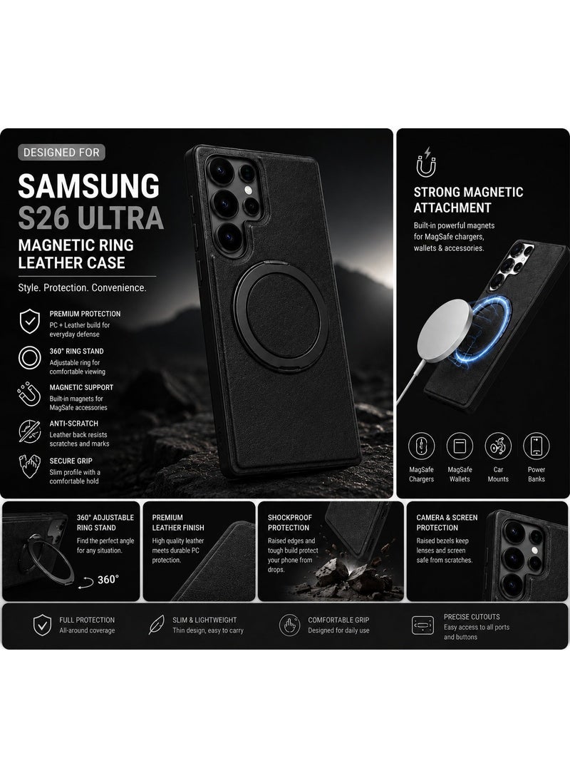 NOVA TECH Samsung Galaxy S26 Ultra Ring Stand Leather Case, Magnetic Shockproof Cover with Kickstand Holder - Image 4