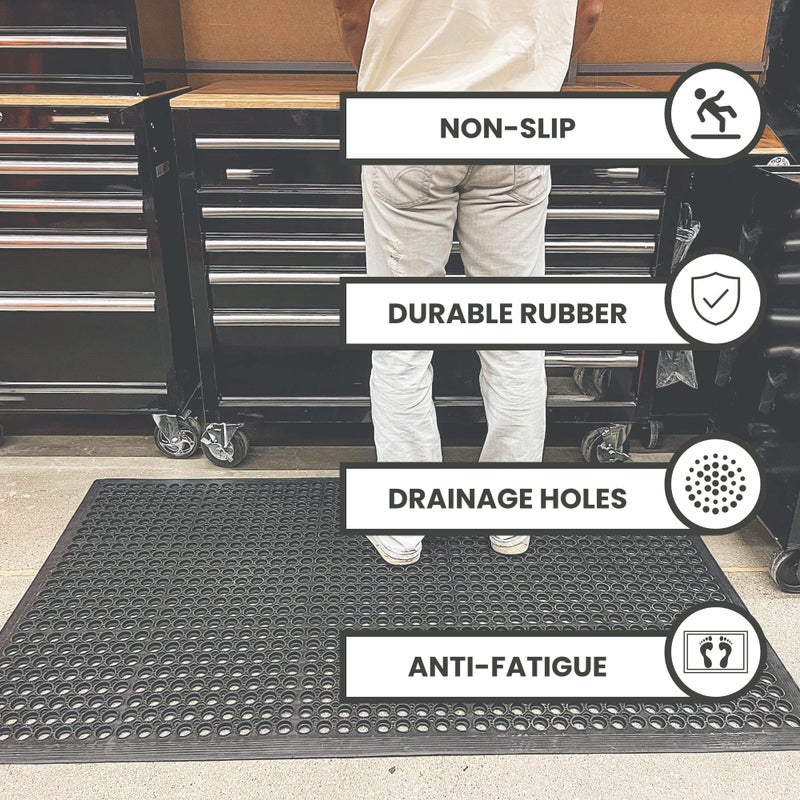 Envelor Anti Fatigue Mat Rubber Floor Mats Door Mat Non Slip Drainage Mat for Entryway, Kitchen, Restaurant, Garage, Heavy Duty Use Doormat, Commercial Floor Mat Industrial 36 x 60 Inches - Image 2