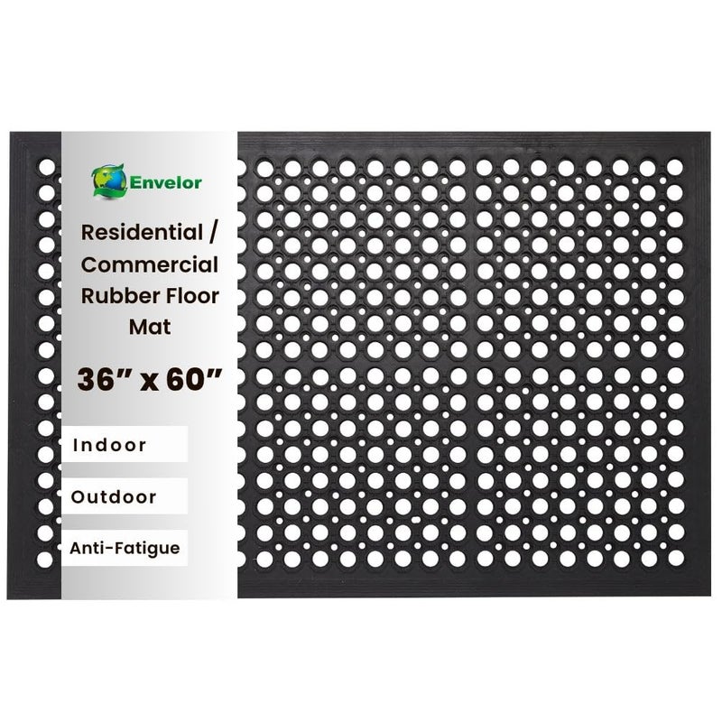 Envelor Anti Fatigue Mat Rubber Floor Mats Door Mat Non Slip Drainage Mat for Entryway, Kitchen, Restaurant, Garage, Heavy Duty Use Doormat, Commercial Floor Mat Industrial 36 x 60 Inches - Image 1