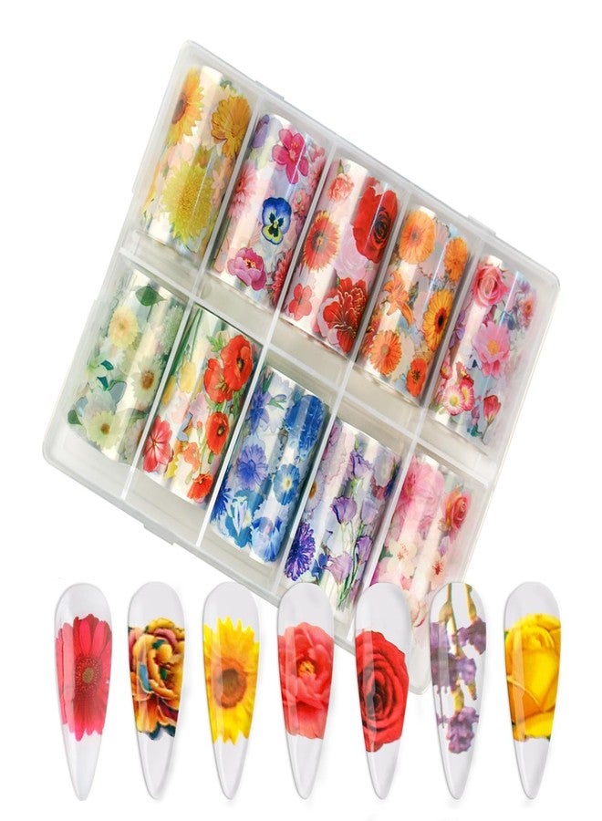 DANNEASY 10 Roll Flower Nail Foil Holographic Nail Foils Starry Sky Transfer Foil Sheets 3D Nail Stickers Decal Nail Art Foil for Women DIY Manicure Decoration - Image 1