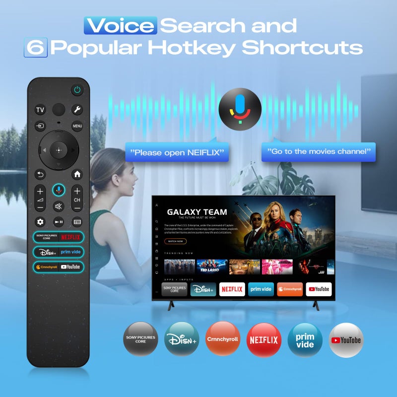 Huayu Voice Replacement for Sony TV Remote, for All 2019-2025 Sony Remote Control for Bravia Google/Android Smart 4K 8K LED OLED UHD TVs (with Backlit, Voice Control, Remote Finder and USB Changing) - Image 5