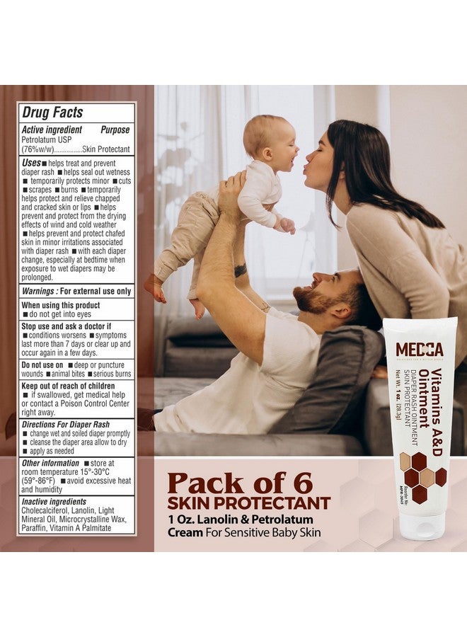 MEDca Vitamin A & D Diaper Rash Ointment- Protectant Cream for Sensitive Baby Skin - Lanolin & Petrolatum Formula, Dry-Cracked Hands/Feet/Face Skin, 1oz Tube, Pack of 6 - Image 3
