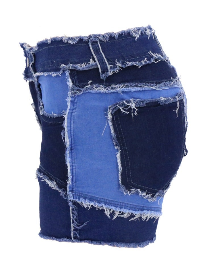 Loquat Stylish Mid-rise Panelled Women's Denim Shorts  - Image 2