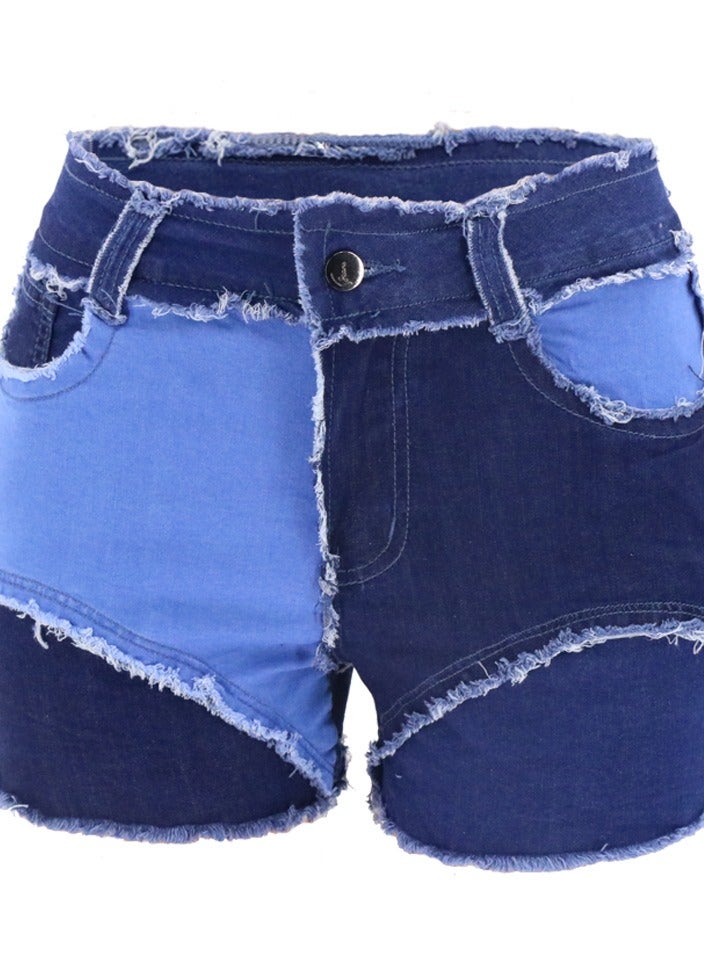 Loquat Stylish Mid-rise Panelled Women's Denim Shorts  - Image 1