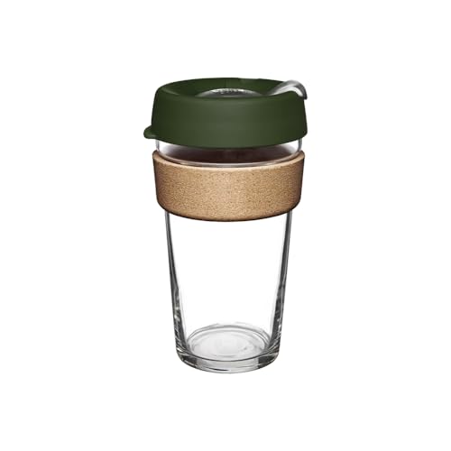 KeepCup Brew Cork, Reusable Glass Tumbler with Natural Cork, Grande Coffee Cup 16oz/454ml - Pine - Image 1