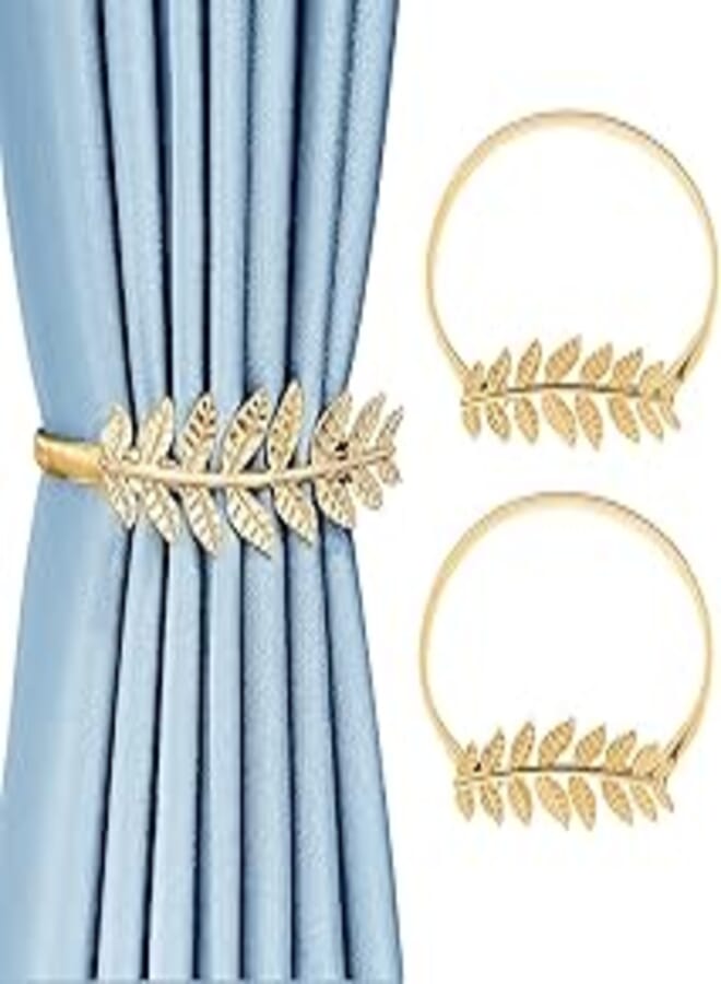 Friendship 2 Pcs Gold Tie Backs for Curtains, Creative Leaf Curtain Tie Back Curtain Holdbacks Curtain Ties for Home, Outdoor Curtain Decoration (2 Leaf)