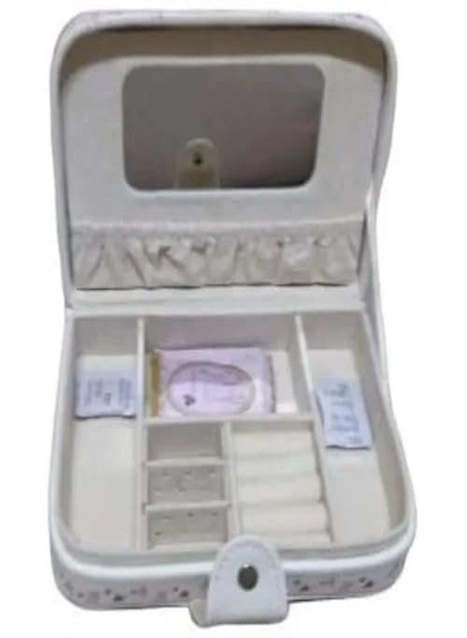 NANIAAY Square White Jewelry Box for Women – Portable Organizer Storage Case for Rings, Earrings, Necklaces & Bracelets with Velvet Lining, Multi Color (20x13x5 cm) - Image 1