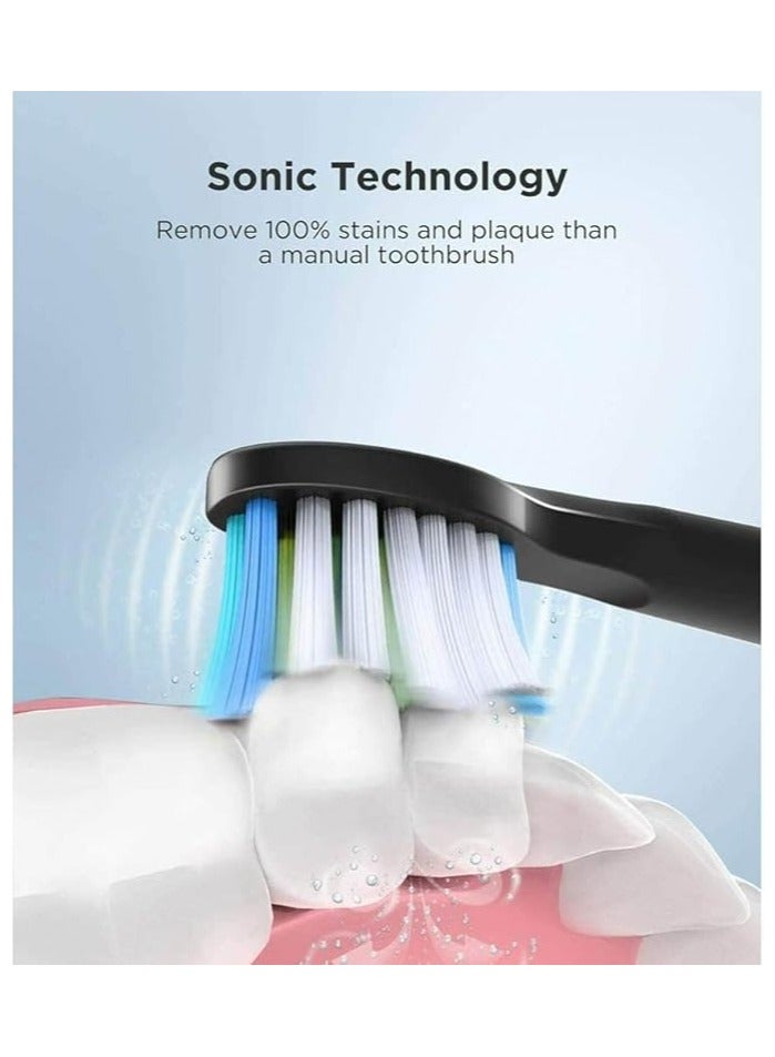 Fairywill Fairy Will E11 Sonic Electric Toothbrush with 8 Bursh Heads and Black Travel Case, Black - Image 2