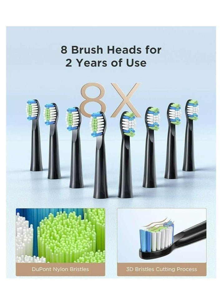 Fairywill Fairy Will E11 Sonic Electric Toothbrush with 8 Bursh Heads and Black Travel Case, Black - Image 5