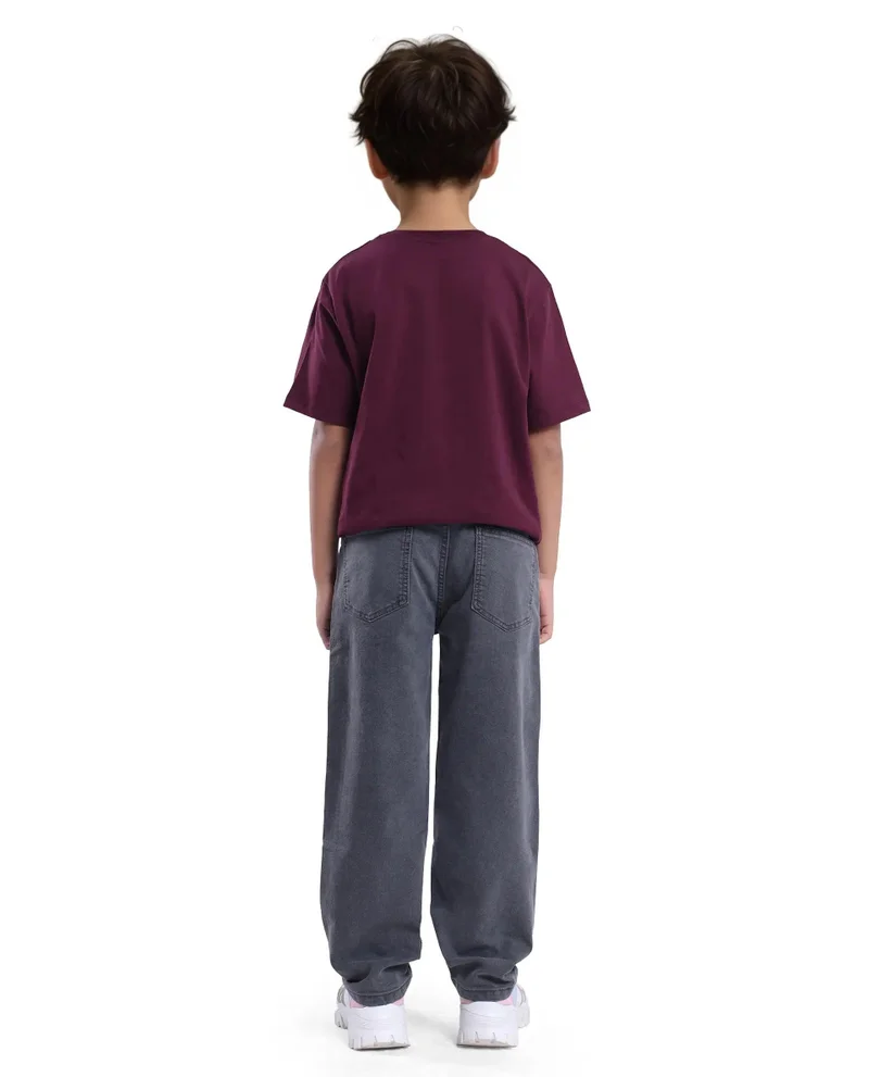 Rare Ones Rare Ones Kids Lea Grey Cotton Solid Button And Zip Closure Wide Leg Fit Jeans