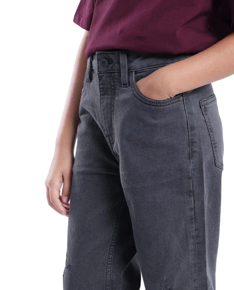 Rare Ones Rare Ones Kids Lea Grey Cotton Solid Button And Zip Closure Wide Leg Fit Jeans