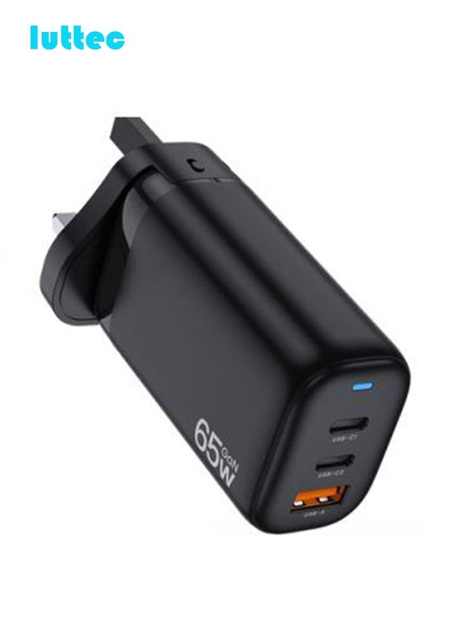 Luttec GAN 65W USB C Charger Adapter, 3-Port Foldable Laptop Charger Type C Quick Wall Charger Plug, Compatible with iPhone/Huawei/Android/Tablet Small, Portable, Safe and Durable  - Image 1