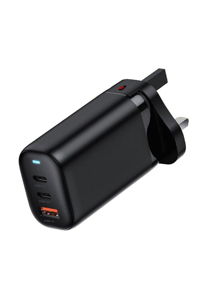 GAN 65W USB C Charger Adapter, 3-Port Foldable Laptop Charger Type C Quick Wall Charger Plug, Compatible with iPhone/Huawei/Android/Tablet Small, Portable, Safe and Durable