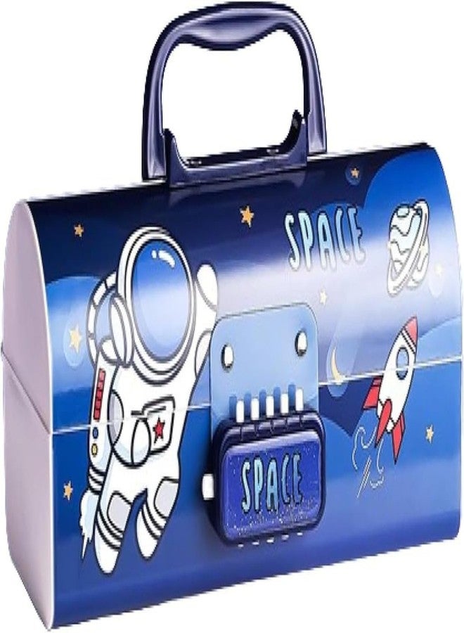 QQ Show New Case Space Light Blue Pencil Box Multi-Functional Pencil Box with Double Password Lock Stationary Organizer Case Suitcase Style Pencil Case for Girls Boys - Image 1