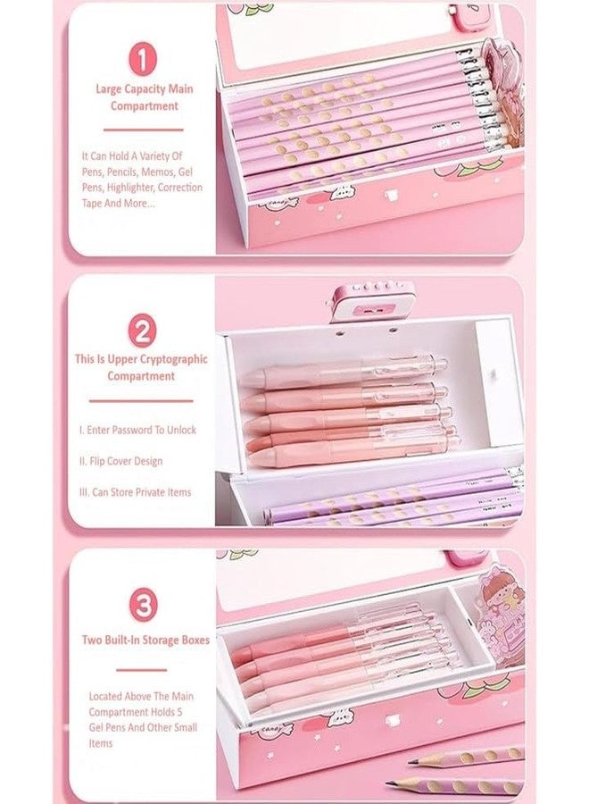 QQ Show New Case Space Light Blue Pencil Box Multi-Functional Pencil Box with Double Password Lock Stationary Organizer Case Suitcase Style Pencil Case for Girls Boys - Image 4