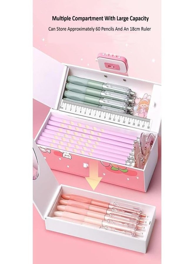 QQ Show New Case Space Light Blue Pencil Box Multi-Functional Pencil Box with Double Password Lock Stationary Organizer Case Suitcase Style Pencil Case for Girls Boys - Image 5