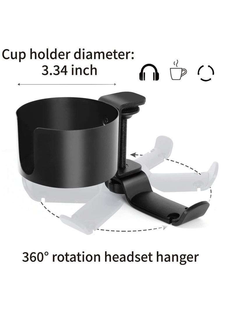 Relex 2 in 1 Desk Cup Holder with Headphone Hanger, Anti-Spill Cup Holder for Desk or Table, Easy to Install, Sturdy and Durable, Enough to Hold Coffee Mugs, Water Bottles, Headphones - Image 2