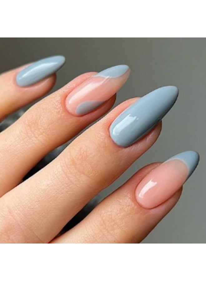 Goolsky Premium Teardrop Press-on Nails with Blue Pink French Geometric Design for Chic Elegance