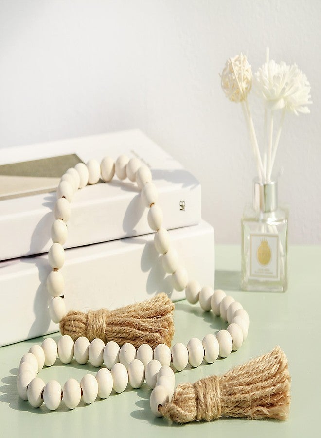 Meplait 39in Wood Bead Garland Farmhouse with Tassels,Versatile Prayer Beads Boho Chic Wall Hanging Home Decor(Natural) - Image 4
