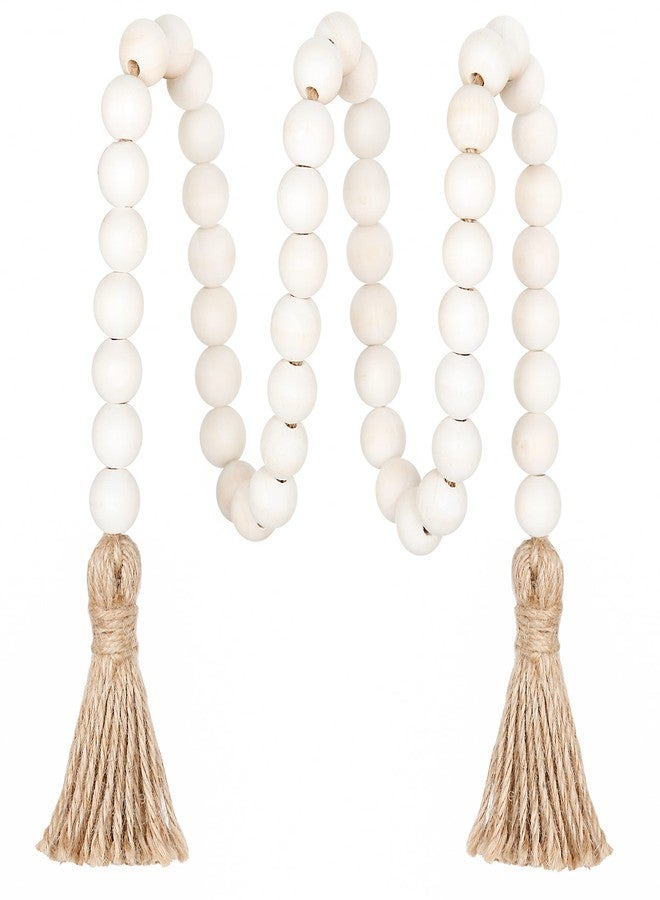 Meplait 39in Wood Bead Garland Farmhouse with Tassels,Versatile Prayer Beads Boho Chic Wall Hanging Home Decor(Natural) - Image 1