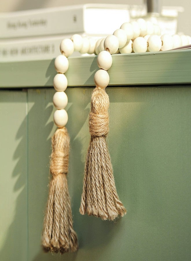 Meplait 39in Wood Bead Garland Farmhouse with Tassels,Versatile Prayer Beads Boho Chic Wall Hanging Home Decor(Natural) - Image 5
