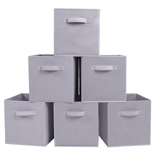PowerKing Collapsible Storage Cubes with Handles, Fabric Foldable Bins for Closet Shelves, Durable Organization Storage Bins, 10.5'' x 11'' x 10.5'', 6 Pack, Light Grey - Image 1