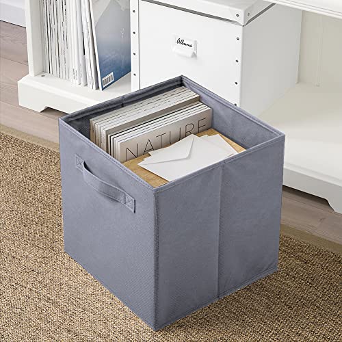 PowerKing Collapsible Storage Cubes with Handles, Fabric Foldable Bins for Closet Shelves, Durable Organization Storage Bins, 10.5'' x 11'' x 10.5'', 6 Pack, Light Grey - Image 2