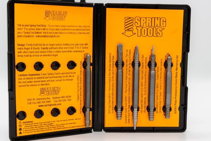 Spring Tools Master Mechanics 5-Piece Metal Working Tool Set - Auto Body Repair Kit - Made in USA - Includes Ping Hammer, HSS Punch, Cold Chisel - Professional Automotive Tools - Image 1