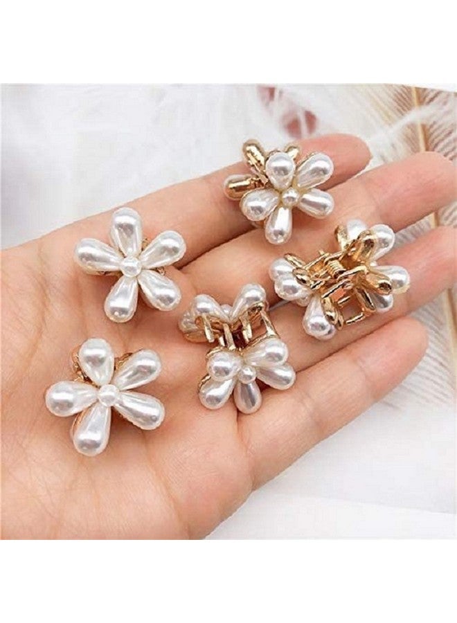 SUN Ring SUNRING Mini Pearl Hair Claws for Women Small Flower Clips Set Hair Accessories Gold Crab Girls Headwear Wedding (Pack of 4, White) - Image 3