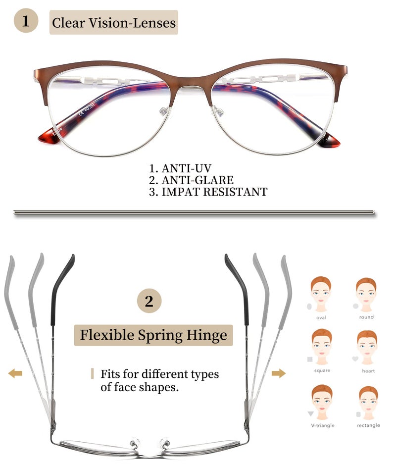 HOTJOJO 3 Pack Reading Glasses for Women Blue Light Blocking  Metal Womens Computer Spring Hinge Readers Glass  Cateye Full Frame Eyeglasses  Anti Blue Ray Reduce Eye Strain Glare(125 Magnification Strength) - Image 3