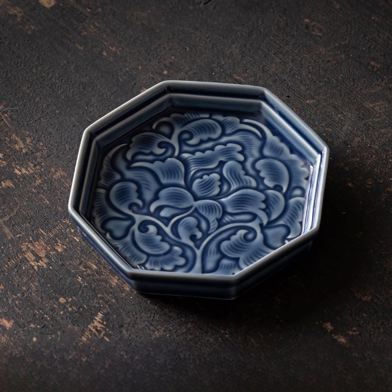 Vintage Ceramic Tea Tray Creative Lotus Snack PlateEight directions entangled twistling Lotus small dish [Ji Blue]] Eight directions entangled twistling Lotus small dish [Ji Blue]] 
