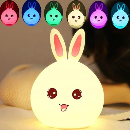 GITGRNTH Rechargeable Silicone Rabbit Night Light for Kids | Color-Changing LED Changing Lamp |Adorable Room Decor & Gift for Toddlers, Teens, & Valentine's Day Present (Bunny Lamp, Regular), Assorted - Image 1