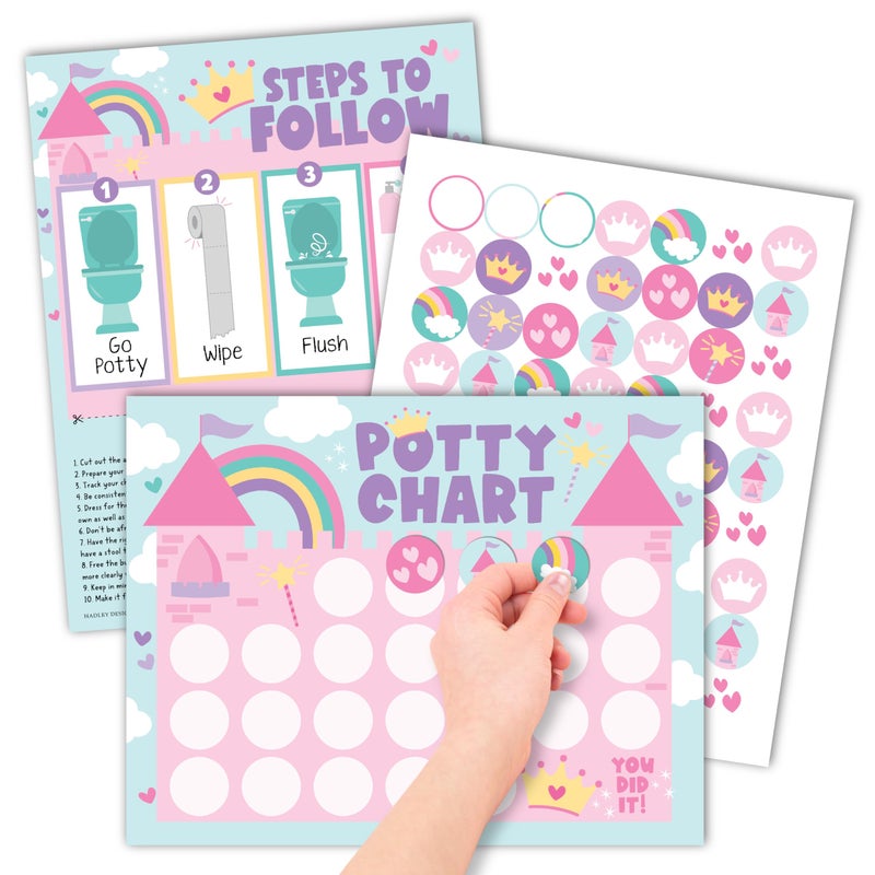 Hadley Designs Princess Potty Training Chart for Toddler Girl - Potty Training Sticker Chart for Girls, Sticker Chart for Kids Potty Training Reward Chart, Kids Reward Chart - Image 1