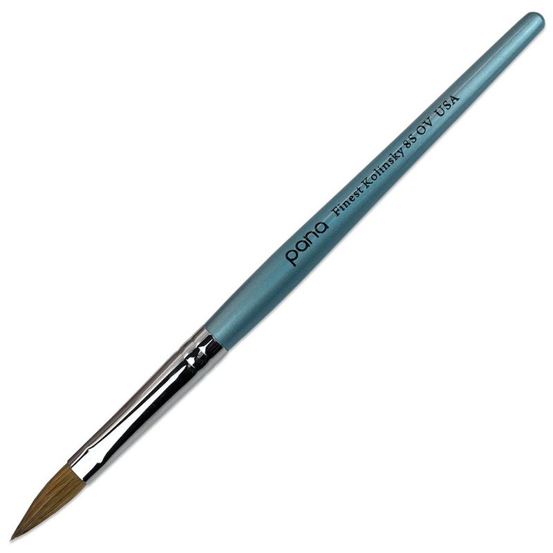 Pana pana USA Acrylic Nail Brush100 Pure Kolinsky Hair New Teal Wood Handle with Silver Ferrule Oval Crimped Shaped Style Size  8
