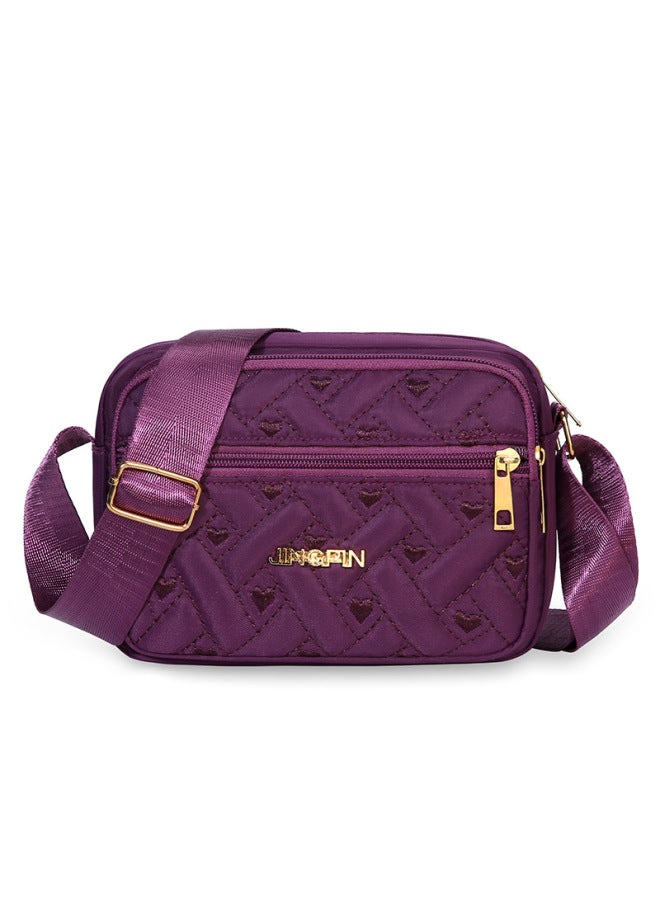Waterproof Embroidered OxFord Cloth Women's Bag Single Shoulder Casual Mom Crossbody Bag Grandma Leisure Fabric Backpack-Color:Purple - Image 1