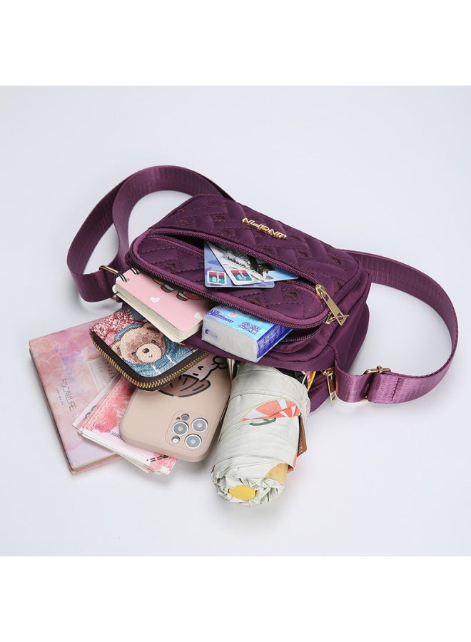Waterproof Embroidered OxFord Cloth Women's Bag Single Shoulder Casual Mom Crossbody Bag Grandma Leisure Fabric Backpack-Color:Purple - Image 5