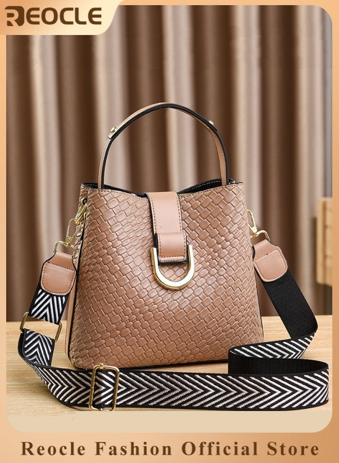 REOCLE Women's Bucket Shoulder Bag Handbag with Adjustable Shoulder Strap Textured Pu Fabric Crossbody Bag for Women Commuter Bucket Bag with Large Capacity  - Image 1