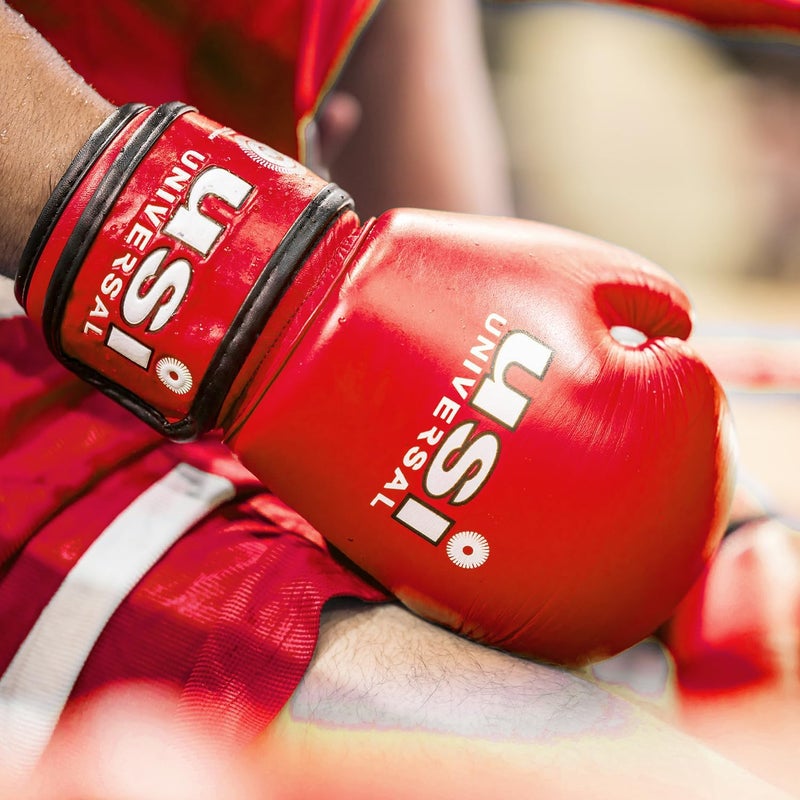 USI Amateur Leather Boxing Gloves with Hand Wrap Pair for Hard Punch Bagwork (12OZ, RED) - Image 5
