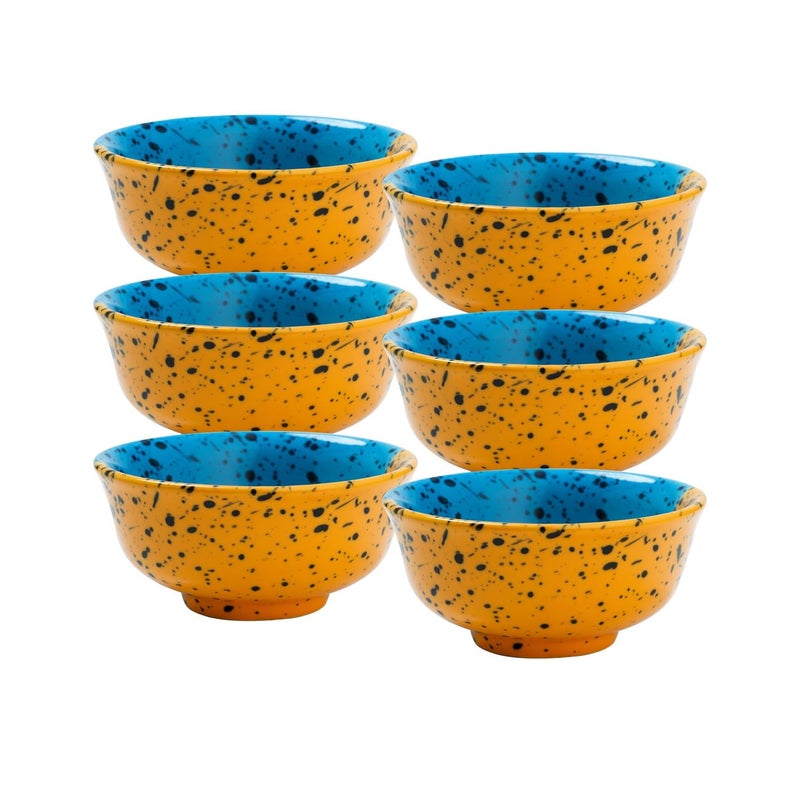 Sugalsu Tritone Pattern HandPainted Multicolored Ceramic Bowl 180 ML Attractive Bowl for Soups Noodles Snacks Cereals Curry and Dal Set of 6 Double Colour - Image 1