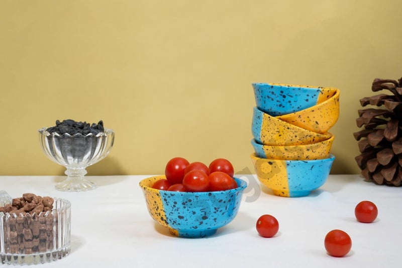Sugalsu Tritone Pattern HandPainted Multicolored Ceramic Bowl 180 ML Attractive Bowl for Soups Noodles Snacks Cereals Curry and Dal Set of 6 Double Colour - Image 4