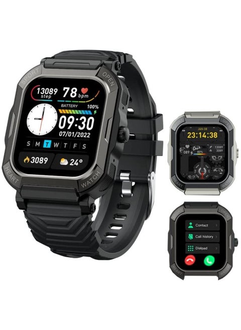 1.85" Smart Watches for Men with Bluetooth Call (Answer/Make Call),New Fitness Tracker, IP68 Waterproof Military Smart Watches with Heart Rate, Blood Oxygen and Sleep Monitor (Black)