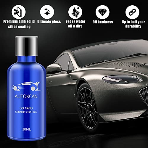 Autokcan 9H Nano Ceramic Coating for Cars, Anti-Scratch High Gloss Ceramic Coating Kit for Car Detailing, Glass, Wheel, Hydrophobic Long Lasting Protection,30ML - Image 2