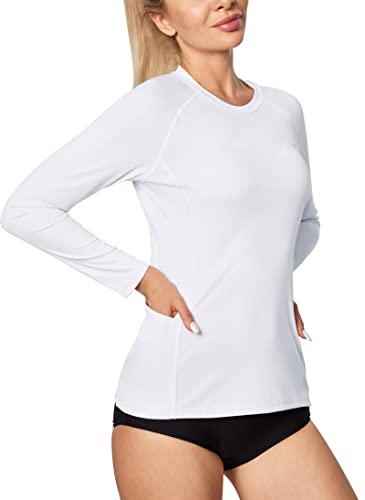 IUGA Long Sleeve Shirts for Women UPF 50+ Rash Guard Athletic Workout Tops with Pockets for Dry Fit Hiking Running Swim Shirt White - Image 1