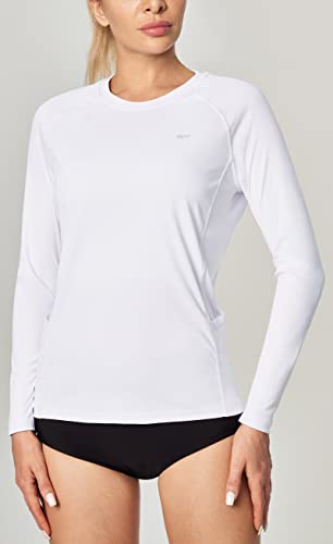 IUGA Long Sleeve Shirts for Women UPF 50+ Rash Guard Athletic Workout Tops with Pockets for Dry Fit Hiking Running Swim Shirt White - Image 5