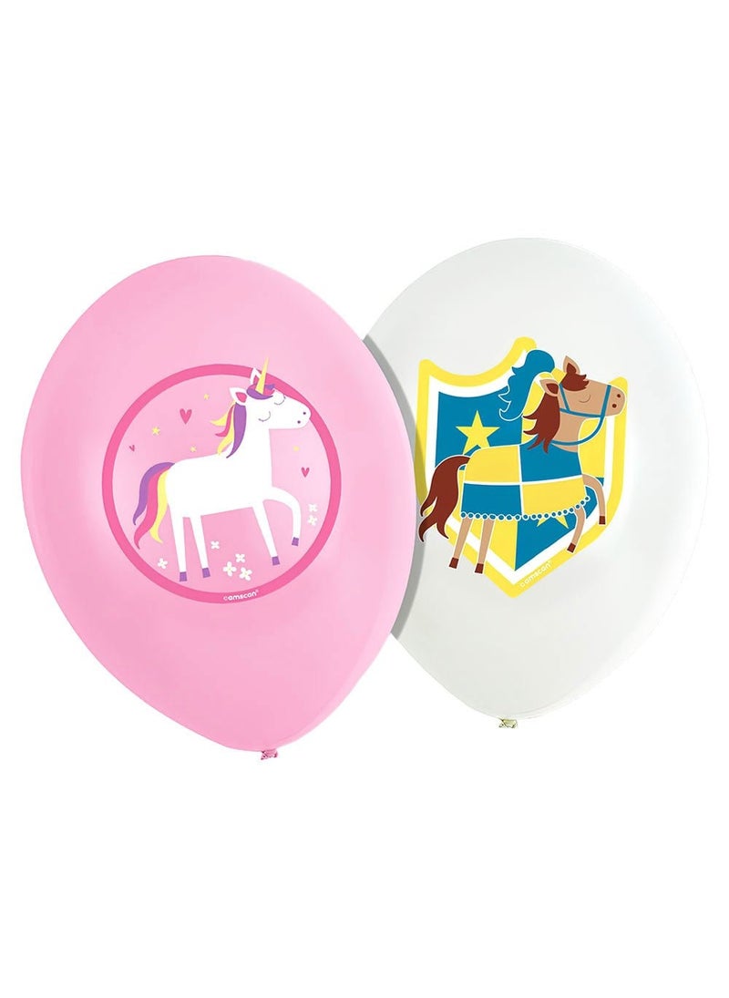 Unicorn & Knight Latex Balloons Pink White 27cm 6-Pack