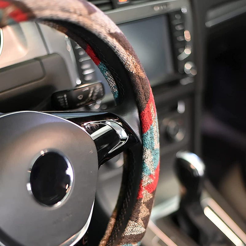 LSAUTO Universal 15inch Ethnic Style Baja Blanket Steering Wheel Cover with Coarse Flax Cloth and Sweat Absorption Anti Slip Car Wrap (Boho Brown) - Image 5